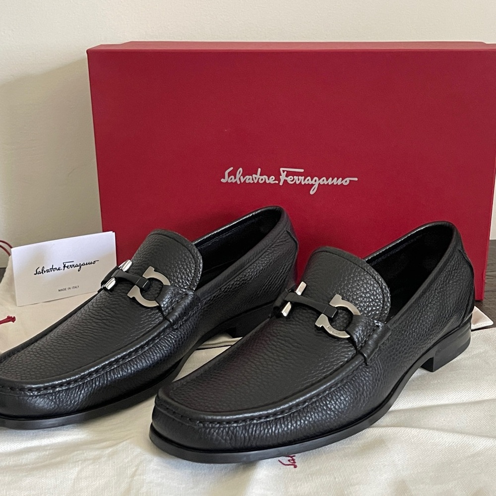 Salvatore Ferragamo Black GRANDIOSO Gancini Bit Dress Shoes Loafers Size - 8.5D